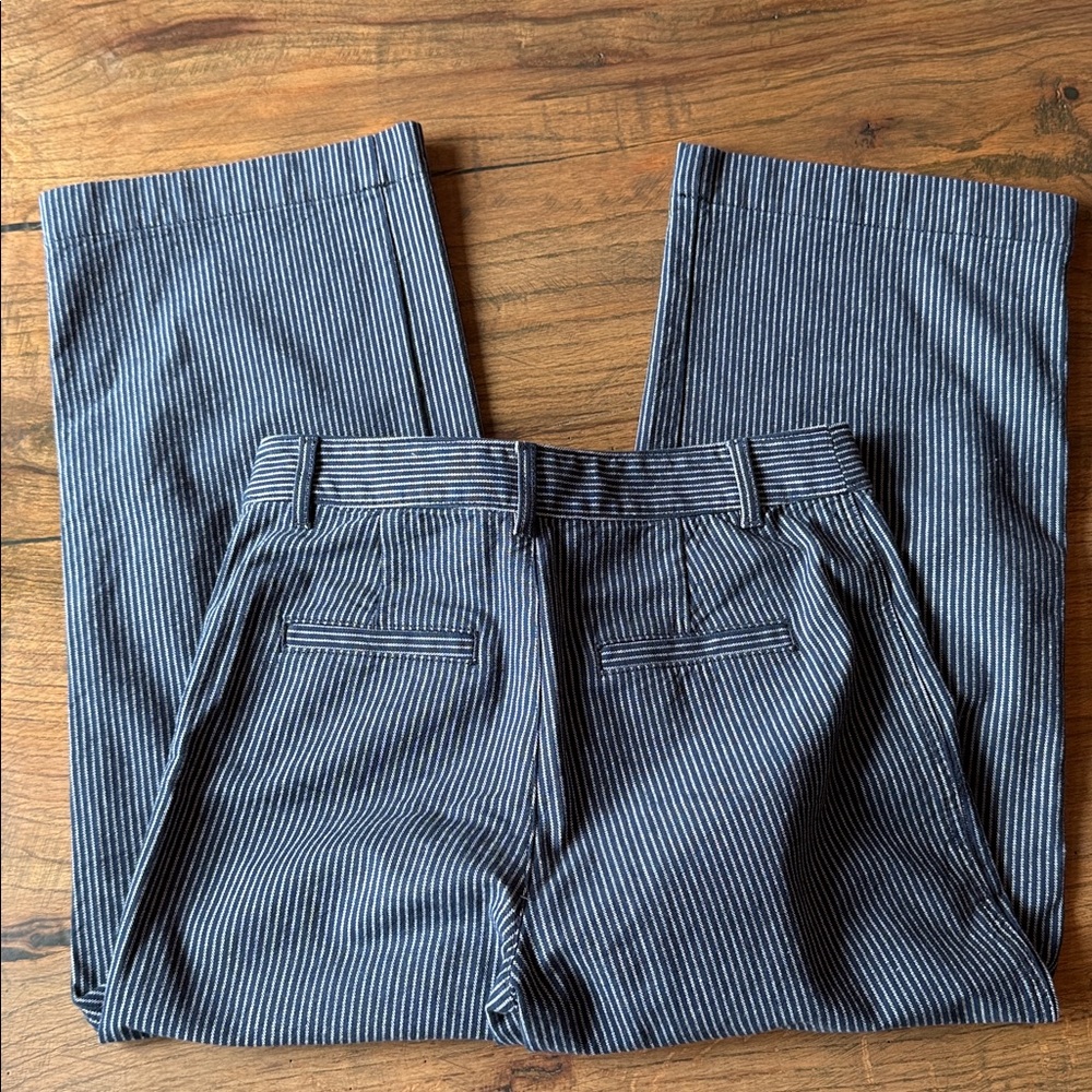 LOFT Navy and White Striped crop Wide Leg Pants - Picture 2 of 6